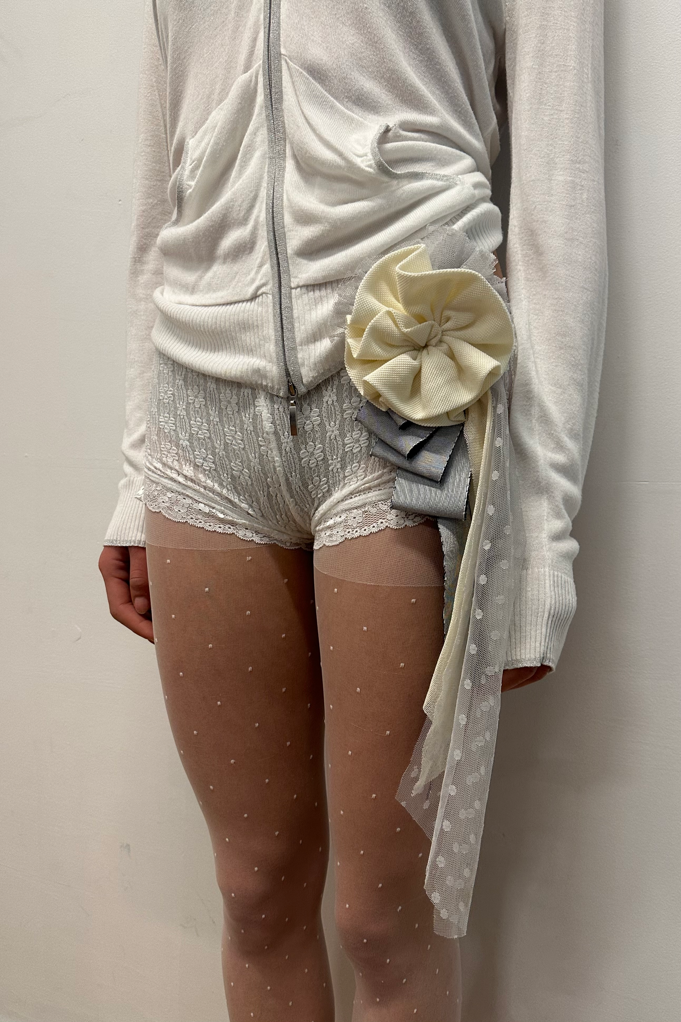 Lace Shorts with Trim - Classic White