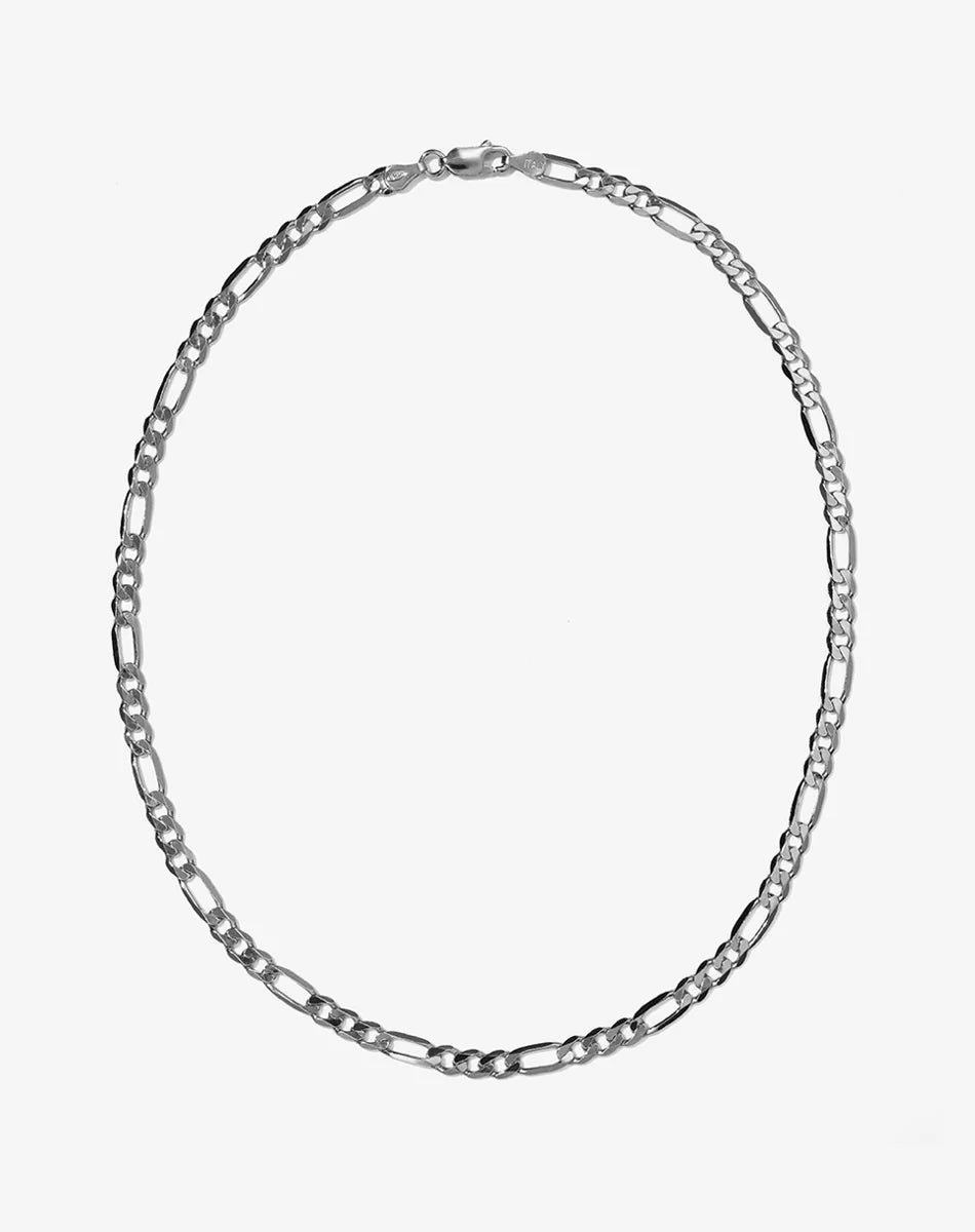 Silver Figaro Wide Chain Necklace